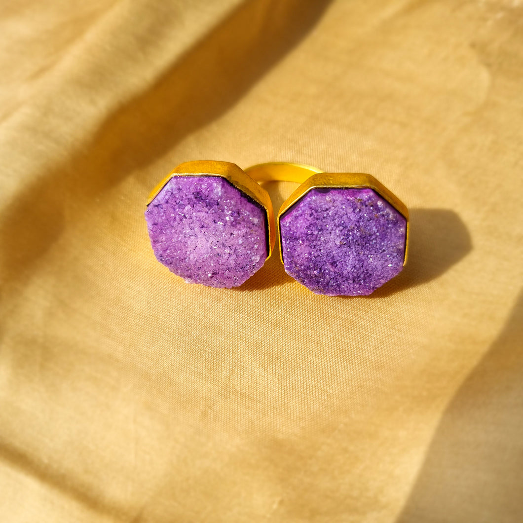 Gold Plated Dual Hexa Ring - Purple