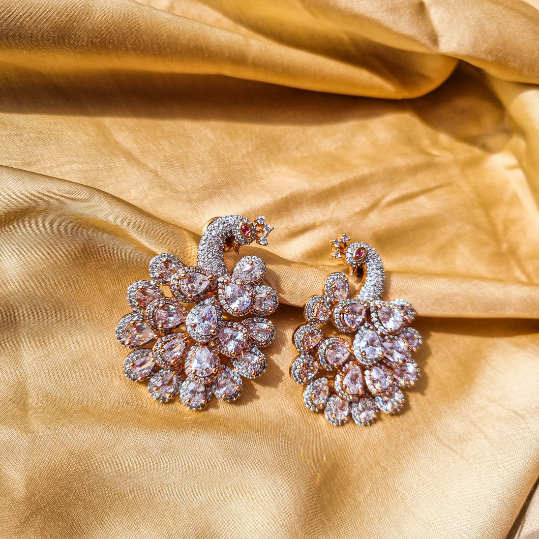 Studded Peacock Earrings - Rose Gold
