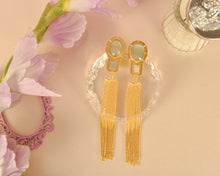 Load image into Gallery viewer, Gold Plated Tassel Earrings - Sea Green
