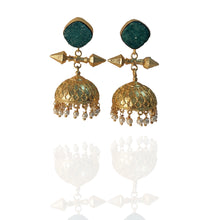 Load image into Gallery viewer, Gold Plated Warrior Jhumkis - Turquoise
