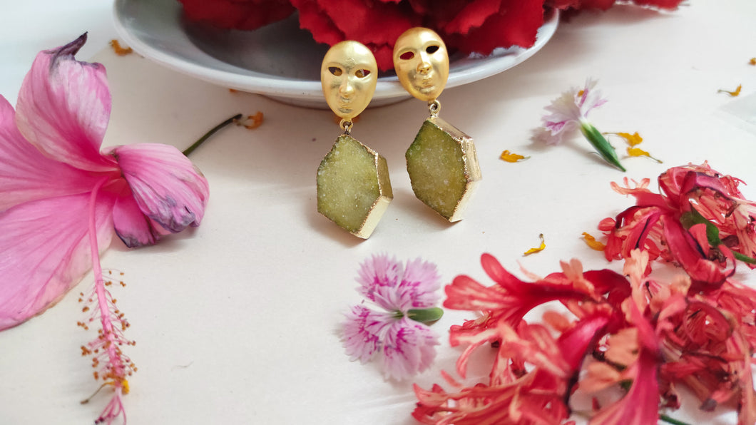 Gold Plated Masquerade Earrings - Lemon